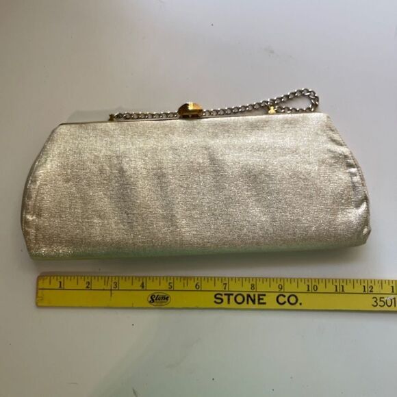 Women's Vintage 60s Gold Evening Bag Kiss Lock Purse - Picture 5 of 6
